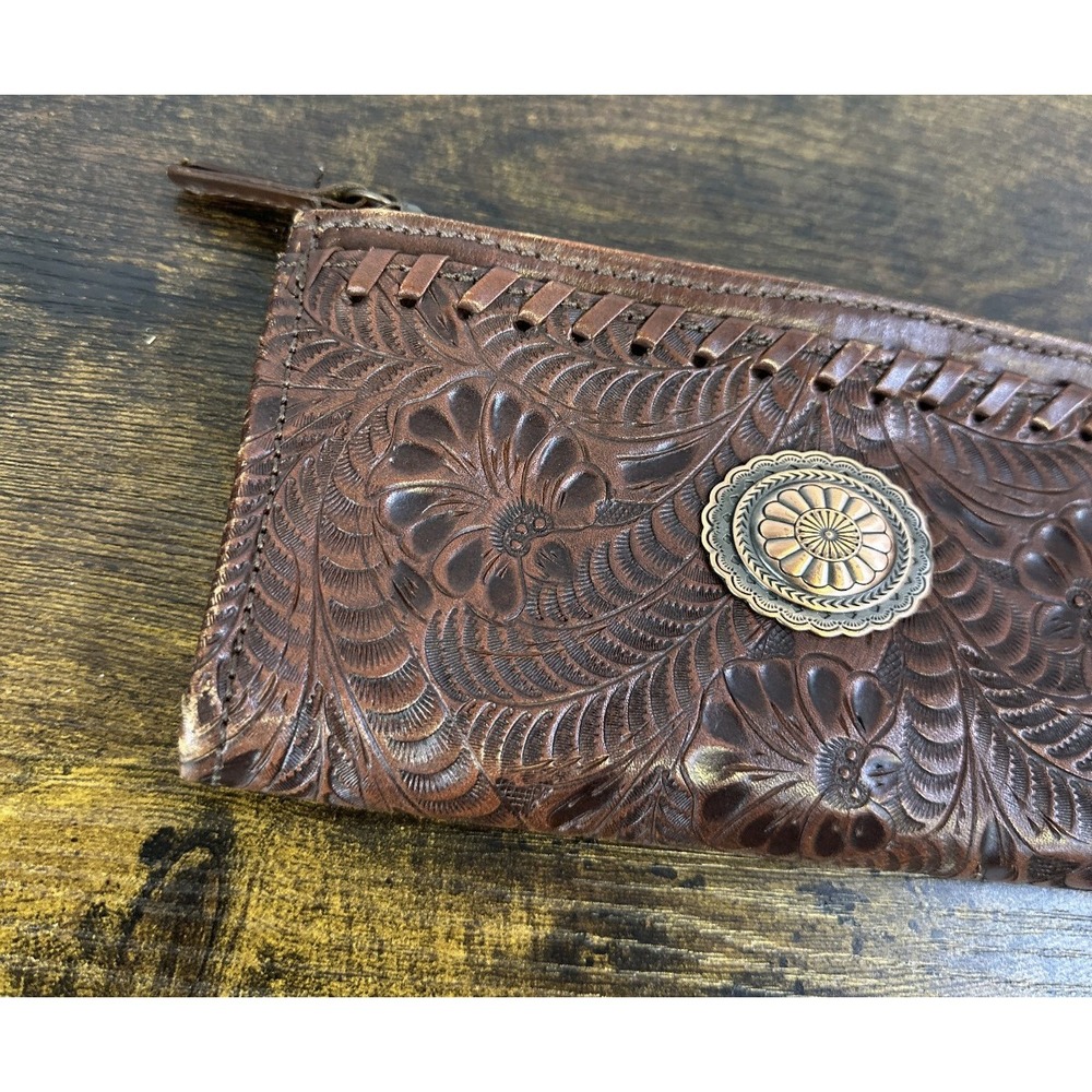 American West Tooled Genuine Leather Wallet Bi-Fold Brown Western Cowgirl - Picture 3 of 16